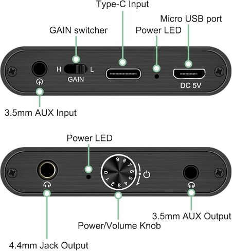 Dacimora عالي الدقة 16-300 أوم مضخم سماعة الرأس مضخم صوت ستيريو مع 8 مستويات لضبط التبديل يدعم مدخل USB-C/3.5 مم، مخرج سماعة الرأس 3.5/4.4 مم in Kuwait