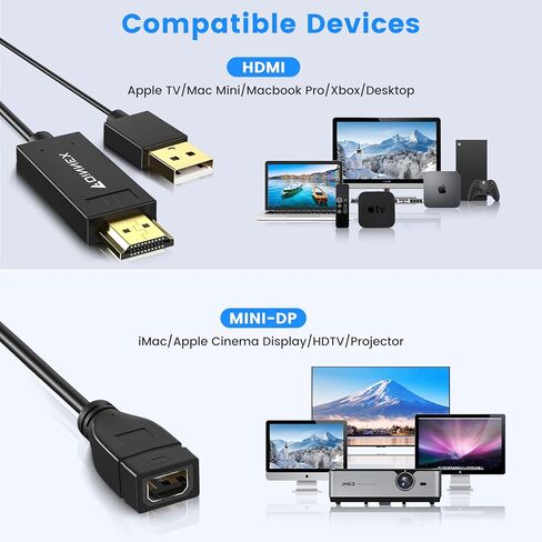 FOINNEX HDMI to Mini Displayport Adapter, Active HDMI to Mini DP Converter for Mac Mini, MacBook Pro PC to Apple Cinema Display(24/27 Inch), Not Mini DP to HDMI-4K@30Hz in Kuwait