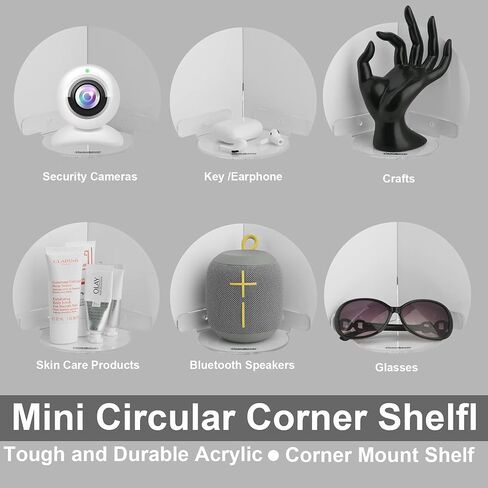 Acrylic Mini Circular Corner Shelf Mount for Security Cameras, Baby Monitors, Speakers, Plants & More, Universal Cam Holder, Easy to Install, Screwless with Damage-free Replacement Strips (Black) in Kuwait