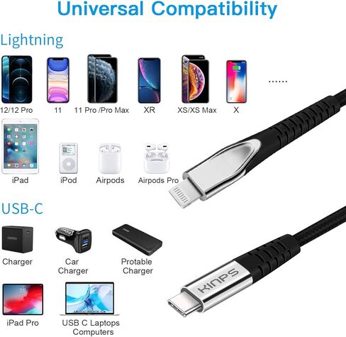 KINPS MFI Certified (3ft/1m) USB C to Lightning Fast Charging Cable Compatible with iPhone 12/11/11Pro/11 Pro Max/XS MAX/X/XR, Supports Power Delivery(for Use with Type C Chargers), White in Kuwait