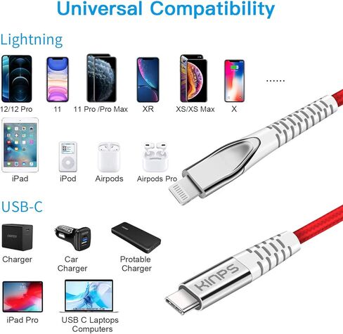 KINPS MFI Certified (3ft/1m) USB C to Lightning Fast Charging Cable Compatible with iPhone 12/11/11Pro/11 Pro Max/XS MAX/X/XR, Supports Power Delivery(for Use with Type C Chargers), White in Kuwait