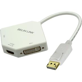 DP to HDMI VGA DVI Adapter Displayport to HDMI 4K Adapter 3 in 1 Display Port to HDMI VGA DVI Converter Male to Female Gold-Plated Diamond Shaped (White) in Saudi Arabia