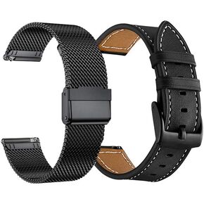YEEJOK 22mm Bands Compatible for Fossil Men's Gen 6/5E 44mm/ Gen 5 LTE/Carlyle/Garrett/Women's Julianna/Gen 4 Explorist HR, Metal Woven Milanese Band & Leather Strap