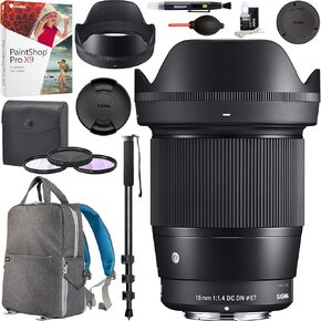عدسة سيجما 16 ملم f1.4 DC DN المعاصرة لسوني E-Mount 402965 مع 67 ملم متعددة الطبقات للأشعة فوق البنفسجية والمستقطب ومجموعة مرشح FLD حزمة حقيبة ظهر للتصوير الفوتوغرافي Monopod in Kuwait