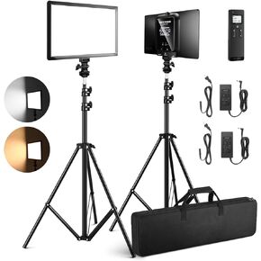 NEEWER 2 Packs 2.4G LED Panel Video Light Soft Lighting Kit, 12.9" Key Light with Stand/Remote/3200-5600K/CRI97+/Built in 7.4V 5200mAh Battery for Game YouTube Live Streaming Photography in Kuwait
