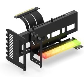 حامل بطاقة رسومية EZDIY-FAB عمودي PCIe 4.0 GPU مع وحدة ARGB LED 5V 3 Pin، مجموعة دعم VGA لبطاقة الفيديو مع كابل رفع PCIe 4.0 X16 Gen4 17 سم/6.69 بوصة زاوية يمين 90 درجة - أسود