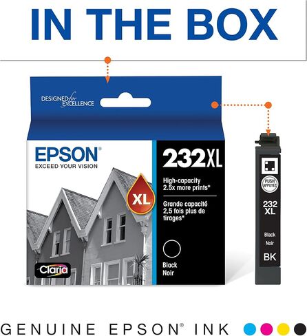 خرطوشة حبر EPSON 232 Claria Ink سوداء عالية السعة (T232XL120-S) تعمل مع WorkForce WF-2930، WF-2950، Expression XP-4200، XP-4205 in Kuwait