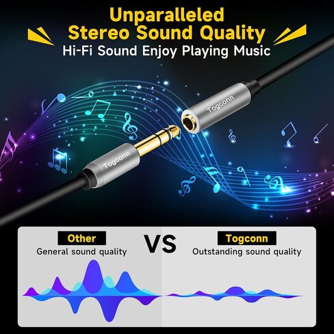 1/4 inch Extension Cable 4 Feet, 6.35mm 1/4" TRS Male to Female Stereo Adapter Jack，Quarter inch Headphone Guitar Extension Cable, Hi-Fi Sound, Gold Plated Connectors, Oxygen-Free Copper OFC in Kuwait