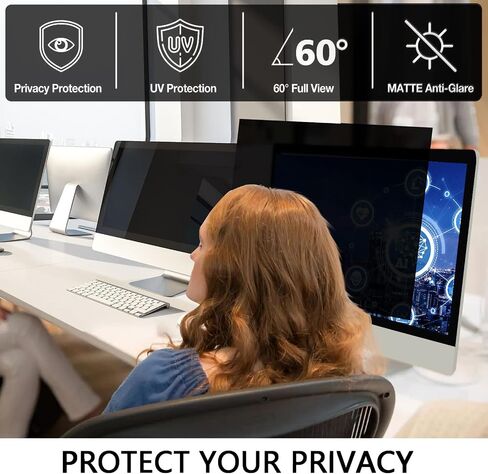 [2 -Pack 24 Inch Computer Privacy Screen for 16:9 Widescreen Monitor Shield Removable Eye Protection Anti-Glare Blue Light Anti Scratch Filter Comput in Kuwait