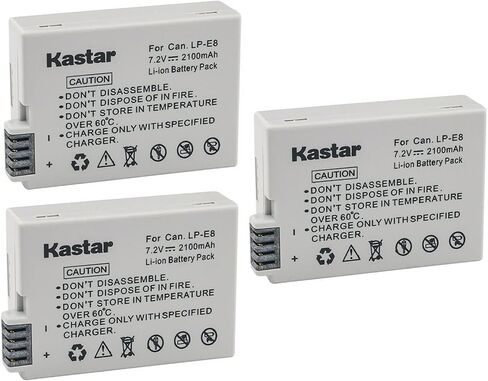 بطارية Kastar LPE8 (عبوة واحدة) متوافقة مع Canon LP-E8، LC-E8E، BG-E8 وCanon EOS 550D، EOS 600D، EOS 700D، EOS Rebel T2i، EOS Rebel T3i، EOS Rebel T4i، كاميرا EOS Rebel T5i in Kuwait