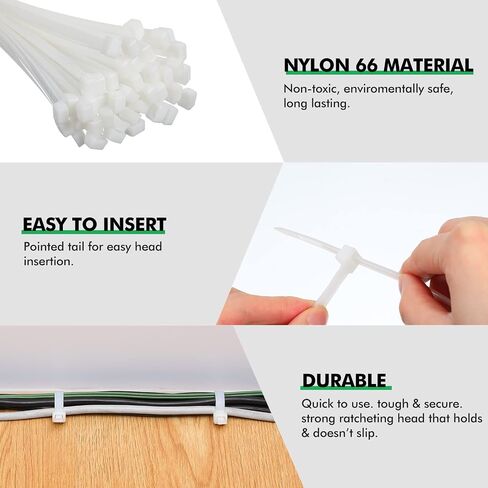 Nuanchu 100 Pcs 36 Inch White Zip Ties Heavy Duty Cable Ties | for Indoor Outdoor Binding Fences, Awnings Tying, Branches Bundling of Crops in Kuwait