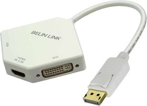 DP to HDMI VGA DVI Adapter Displayport to HDMI 4K Adapter 3 in 1 Display Port to HDMI VGA DVI Converter Male to Female Gold-Plated Diamond Shaped (White) in Saudi Arabia