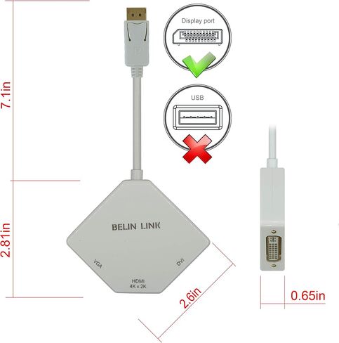 DP to HDMI VGA DVI Adapter Displayport to HDMI 4K Adapter 3 in 1 Display Port to HDMI VGA DVI Converter Male to Female Gold-Plated Diamond Shaped (White) in Saudi Arabia