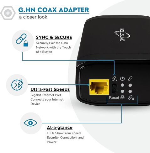 Nexuslink G.hn Ethernet Over Coax Adapter | 2000 Mbps, Fast and Secure Network Performance, Online Gaming and Streaming in Hard-to-Reach Locations, Single Device (GCA-2000) in Kuwait