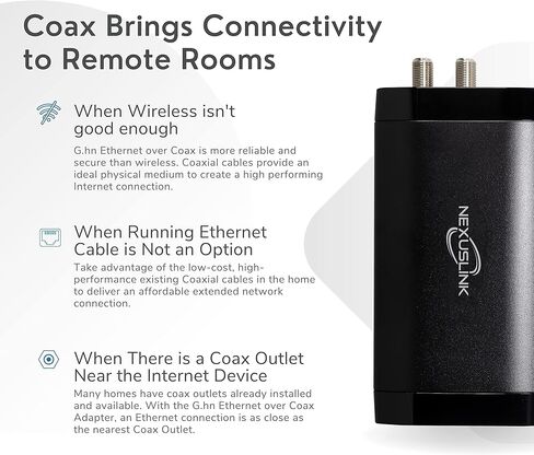 Nexuslink G.hn Ethernet Over Coax Adapter | 2000 Mbps, Fast and Secure Network Performance, Online Gaming and Streaming in Hard-to-Reach Locations, Single Device (GCA-2000) in Kuwait