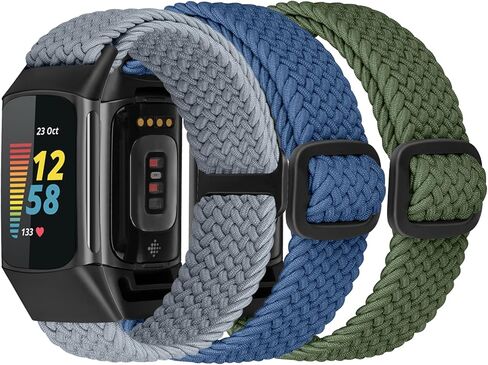 أحزمة ShuYo مضفرة وقابلة للتمدد منفردة متوافقة مع Fitbit Charge 5 / Fitbit Charge 6 للنساء والرجال من النايلون المطاطي الأساور لـ Fitbit Charge 5 / Charge 6 (3 عبوات) in Kuwait