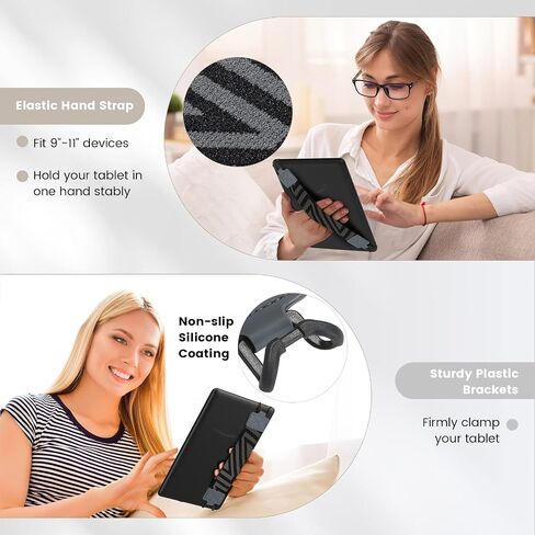 حزام يد موكو للأمان للكمبيوتر اللوحي مقاس 9-11 بوصة - iPad/iPad Pro/iPad Air/Kindle Fire HD/Samsung/Lenovo، حزام يد عالي المرونة ومتعدد الاستخدامات وخفيف الوزن وحامل لمقبض الأصابع، ذهبي وردي in Kuwait