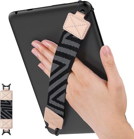 حزام يد موكو للأمان للكمبيوتر اللوحي مقاس 9-11 بوصة - iPad/iPad Pro/iPad Air/Kindle Fire HD/Samsung/Lenovo، حزام يد عالي المرونة ومتعدد الاستخدامات وخفيف الوزن وحامل لمقبض الأصابع، ذهبي وردي in Kuwait