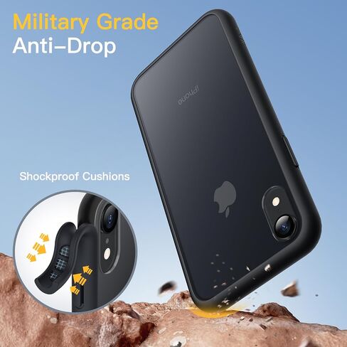 JETech Matte Case for iPhone XR 6.1-Inch, Shockproof Military Grade Drop Protection, Frosted Translucent Back Phone Cover, Anti-Fingerprint (Black) in Saudi Arabia
