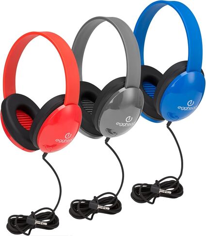 Egghead Heavy-Duty Kids' Headphones w/Tangle-Free Fabric Cord (Pack of 10) Blue, 3.5 mm Plug in Kuwait