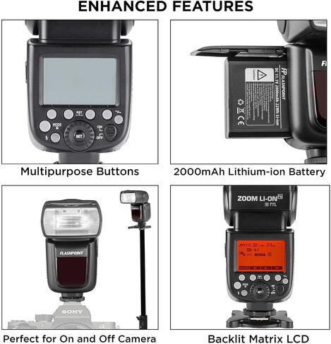 Flashpoint Zoom Li-on R2 TTL On Camera Flash Speedlight for Sony, 2.4G 1/8000 HSS Wireless Flash Speedlite Photography w/1.5 sec. Recycle Time, 11.1V 2000mAh Li-ion Battery, 650 Full-Power Flashes in Saudi Arabia