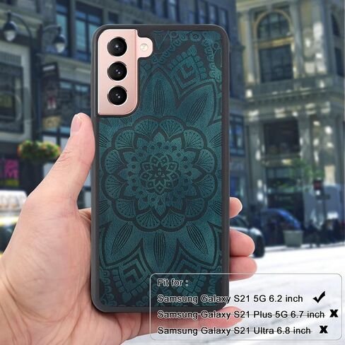 Harryshell Detachable Magnetic Zipper Wallet Leather Case Cash Pocket with 12 Card Slots Holder Wrist Strap for Samsung Galaxy S21 5G 6.2 Inch (2021) Floral Flower (Teal) in Kuwait