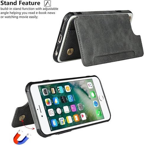 حافظة iCoverCase iPhone 8 Plus/7 Plus/6s Plus/6 Plus مع حامل فتحات للبطاقات وحزام معصم مصنوع من جلد البولي يوريثان الفاخر بمسند مغناطيسي وغطاء مقاوم للصدمات 5.5 بوصة (كاكي) in Kuwait