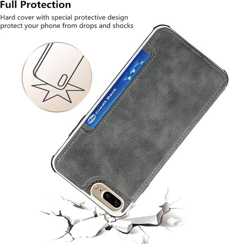 حافظة iCoverCase iPhone 8 Plus/7 Plus/6s Plus/6 Plus مع حامل فتحات للبطاقات وحزام معصم مصنوع من جلد البولي يوريثان الفاخر بمسند مغناطيسي وغطاء مقاوم للصدمات 5.5 بوصة (كاكي) in Kuwait