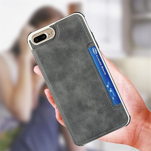 حافظة iCoverCase iPhone 8 Plus/7 Plus/6s Plus/6 Plus مع حامل فتحات للبطاقات وحزام معصم مصنوع من جلد البولي يوريثان الفاخر بمسند مغناطيسي وغطاء مقاوم للصدمات 5.5 بوصة (كاكي) in Kuwait