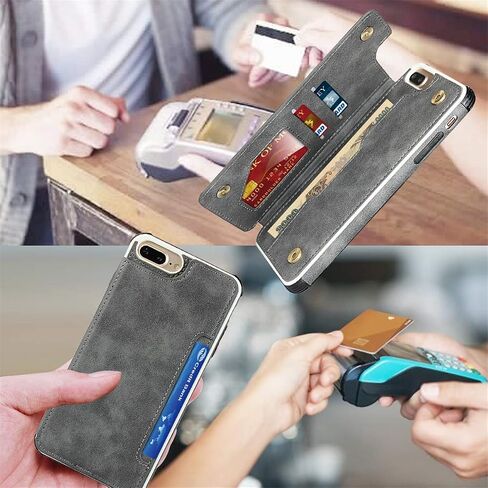 حافظة iCoverCase iPhone 8 Plus/7 Plus/6s Plus/6 Plus مع حامل فتحات للبطاقات وحزام معصم مصنوع من جلد البولي يوريثان الفاخر بمسند مغناطيسي وغطاء مقاوم للصدمات 5.5 بوصة (كاكي) in Kuwait