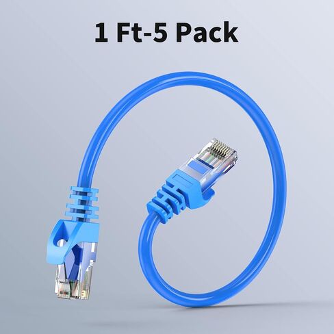 CableCreation Cat 6 Ethernet Cable 5 Pack 1ft، كابل شبكة الإنترنت التصحيح LAN Cable، 23 AWG سلك RJ45 عالي السرعة لجهاز التوجيه والمودم والكمبيوتر وكابل إيثرنت قصير 1 قدم، أزرق in Saudi Arabia