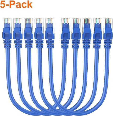 CableCreation Cat 6 Ethernet Cable 5 Pack 1ft، كابل شبكة الإنترنت التصحيح LAN Cable، 23 AWG سلك RJ45 عالي السرعة لجهاز التوجيه والمودم والكمبيوتر وكابل إيثرنت قصير 1 قدم، أزرق in Saudi Arabia