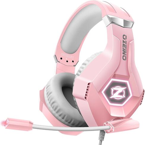 Ozeino [2024 New] Gaming Headset for PS4, PS5, PC, Xbox One Controller, Noise Cancelling Over Ear Headphones with Mic, LED Light, Bass Surround, Soft Memory Earmuffs -Pink in Kuwait