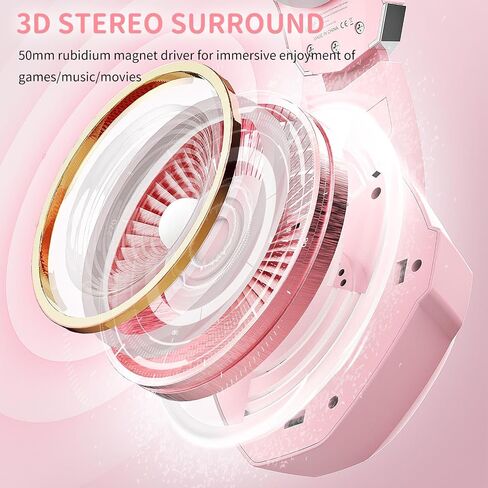 Ozeino [2024 New] Gaming Headset for PS4, PS5, PC, Xbox One Controller, Noise Cancelling Over Ear Headphones with Mic, LED Light, Bass Surround, Soft Memory Earmuffs -Pink in Kuwait