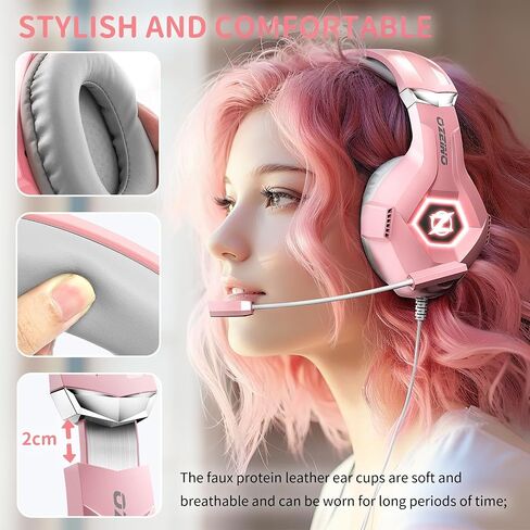 Ozeino [2024 New] Gaming Headset for PS4, PS5, PC, Xbox One Controller, Noise Cancelling Over Ear Headphones with Mic, LED Light, Bass Surround, Soft Memory Earmuffs -Pink in Kuwait