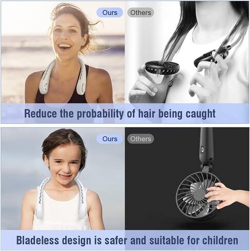 JETBUS Neck Fan Portable, 3 Speed Rechargeable Small USB Personal Fan, Hand Free Wearable Bladeless Necklace Mini Fans for Outdoor Sports Travel, Headphone Design (White) in Saudi Arabia
