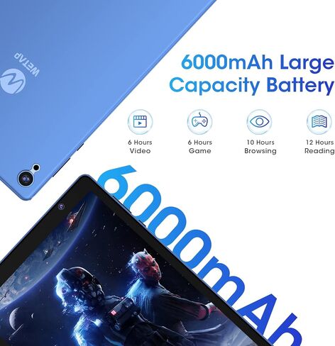 تابلت اندرويد 10 انش من ويتاب، نظام تشغيل M10 Android 12، ذاكرة 2+32GB، كاميرا مزدوجة، شاشة IPS 1280x800، معالج رباعي النواة، بطارية 6000 مللي امبير في الساعة، بلوتوث واي فاي (ازرق داكن) in Kuwait