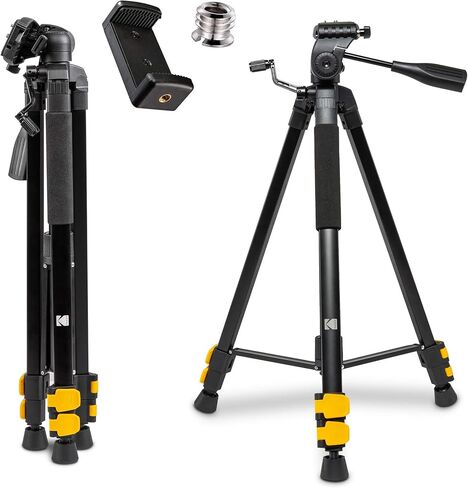 حامل ثلاثي القوائم KODAK PhotoGear مقاس 62 بوصة مع جهاز تحكم عن بعد | حامل ثلاثي القوائم من الألومنيوم بقفل قابل للطي مكون من 3 أقسام يمكن ضبطه من 22 بوصة إلى 62 بوصة، ولوحة سريعة التحرير، ومحول الهاتف الذكي ومسمار 1/4 بوصة إلى 3/8 بوصة، ومستوى الفقاعات،  in Saudi Arabia