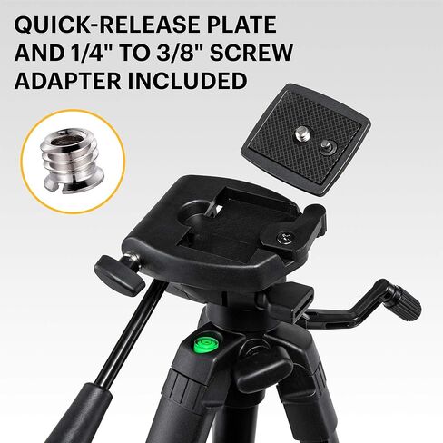 حامل ثلاثي القوائم KODAK PhotoGear مقاس 62 بوصة مع جهاز تحكم عن بعد | حامل ثلاثي القوائم من الألومنيوم بقفل قابل للطي مكون من 3 أقسام يمكن ضبطه من 22 بوصة إلى 62 بوصة، ولوحة سريعة التحرير، ومحول الهاتف الذكي ومسمار 1/4 بوصة إلى 3/8 بوصة، ومستوى الفقاعات،  in Saudi Arabia