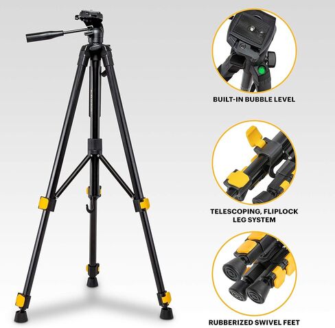 حامل ثلاثي القوائم KODAK PhotoGear مقاس 62 بوصة مع جهاز تحكم عن بعد | حامل ثلاثي القوائم من الألومنيوم بقفل قابل للطي مكون من 3 أقسام يمكن ضبطه من 22 بوصة إلى 62 بوصة، ولوحة سريعة التحرير، ومحول الهاتف الذكي ومسمار 1/4 بوصة إلى 3/8 بوصة، ومستوى الفقاعات،  in Saudi Arabia