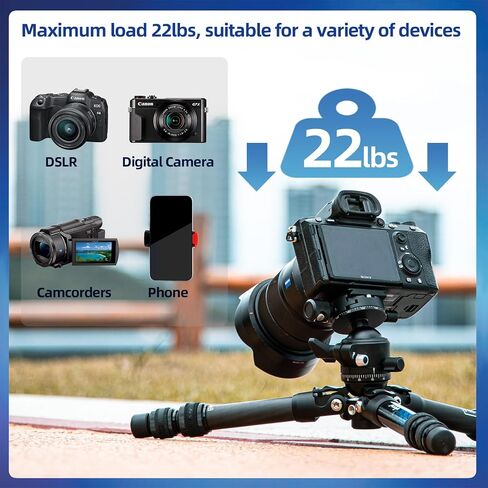Fotopro 63" Carbon Fiber Tripod, Ultra Stable Lightweight Professional Travel Tripod with 360° Ball Head and Arca Swiss QR Plate for Camera, Max Load 22lbs, with Extension Tube in Saudi Arabia