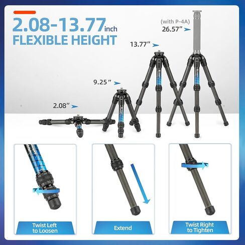 Fotopro 63" Carbon Fiber Tripod, Ultra Stable Lightweight Professional Travel Tripod with 360° Ball Head and Arca Swiss QR Plate for Camera, Max Load 22lbs, with Extension Tube in Saudi Arabia