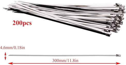 مجموعة أدوات ربط الكابلات المصنوعة من الفولاذ المقاوم للصدأ مقاس 11.8 بوصة من TR TOOLROCK، 200 قطعة، أربطة معدنية بسحاب مقاس 4.6 × 300 مم ومسدس كابل، مجموعة أدوات ربطات معدنية شديدة التحمل ذاتية القفل in Kuwait