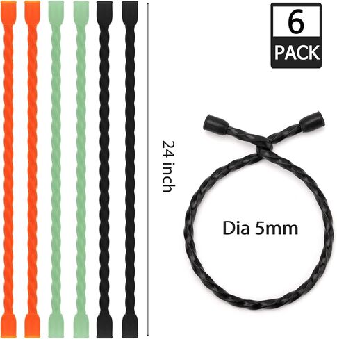 6 PCS 24-Inch Silicone Cable Ties Dia 5mm Reusable Steel-Core Rubber Twist Ties Bendable Cable Ties for Bundling and Holding, All Purpose Cord Tie for Indoor and Outdoor (Black) in Saudi Arabia