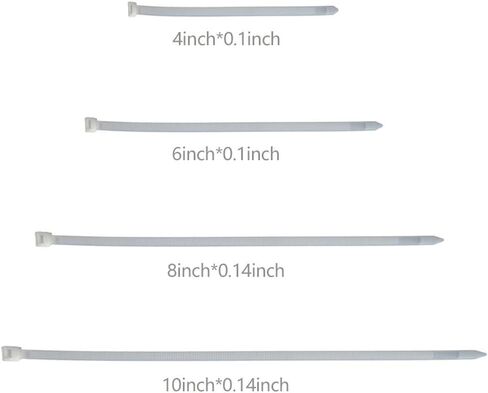 أربطة بسحاب متنوعة الحجم شفافة 4 6 8 10 بوصة روابط كابل أبيض شديد التحمل ربطات أسلاك بلاستيكية بسحاب للمنزل، المكتب، المرآب، سياج حديقة النباتات صياغة ورشة سفر 400 حزمة in Kuwait