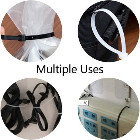 أربطة بسحاب متنوعة الحجم شفافة 4 6 8 10 بوصة روابط كابل أبيض شديد التحمل ربطات أسلاك بلاستيكية بسحاب للمنزل، المكتب، المرآب، سياج حديقة النباتات صياغة ورشة سفر 400 حزمة in Kuwait