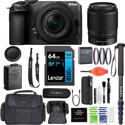 كاميرا Nikon Z30 بدون مرآة بعدسات 16-50 مم و50-250 مم مع ملحقات متقدمة وحزمة سفر (متضمنة ضمان نيكون لمدة عام) | 1749 | نيكون Z30 in Kuwait