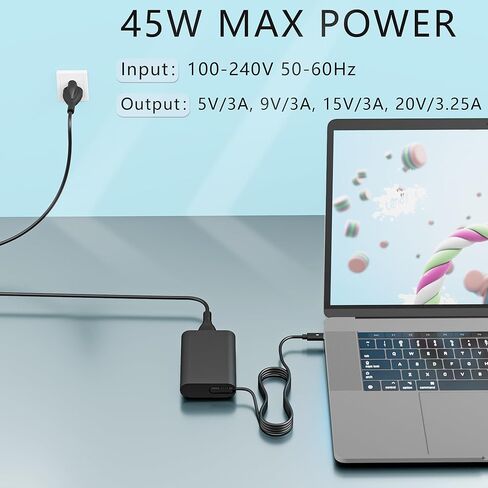 شاحن لشاحن الكمبيوتر المحمول Dell: محول طاقة سريع USB-C جديد بقوة 45 وات لجهاز Dell XPS 13 9365 9370 9380، Latitude 7275 7370 5175 5285 5290-2in1 7390-2in1، LA45NM150،0HDCY5 نوع C مزود سلك الطاقة in Kuwait