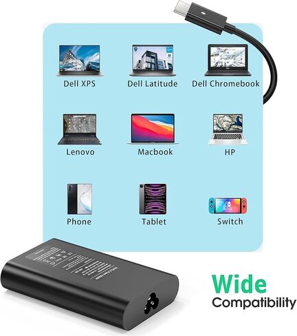 شاحن لشاحن الكمبيوتر المحمول Dell: محول طاقة سريع USB-C جديد بقوة 45 وات لجهاز Dell XPS 13 9365 9370 9380، Latitude 7275 7370 5175 5285 5290-2in1 7390-2in1، LA45NM150،0HDCY5 نوع C مزود سلك الطاقة in Kuwait