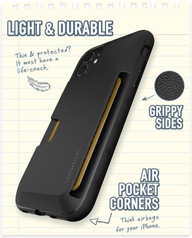 حافظة محفظة Smartish iPhone 11 - Wallet Slayer Vol. 1 [رفيع + واقي] حامل بطاقة الائتمان (حرير) - ربطة عنق سوداء in Kuwait